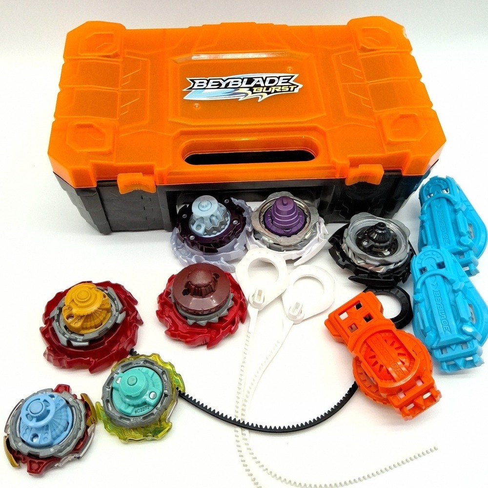 Beyblade Burst Storage Case & Lot Of 7 Beys 3 Launchers & 3 Ripcords